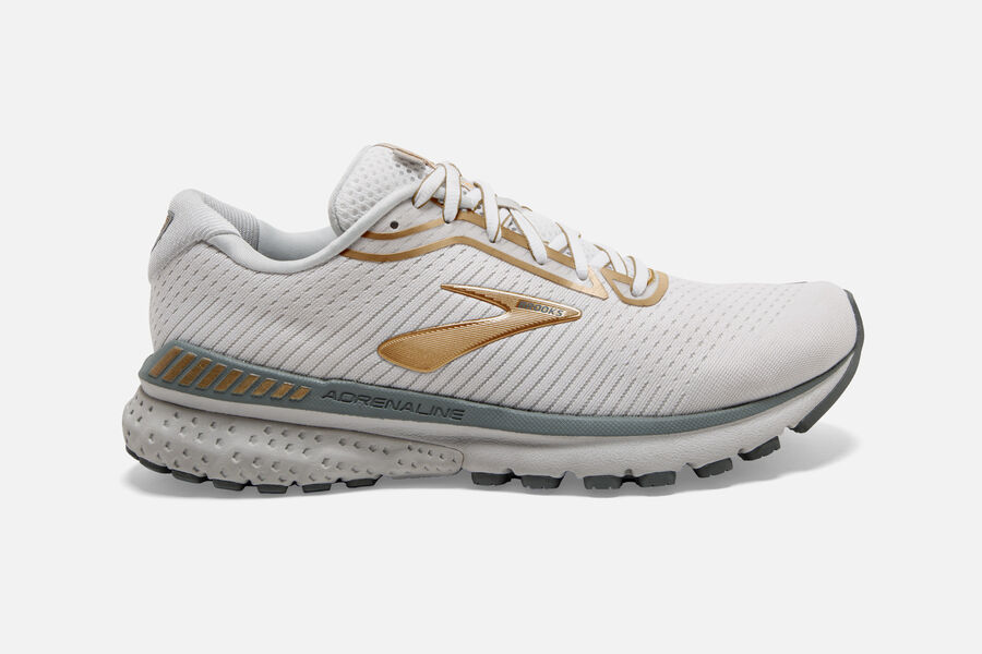 Brooks Adrenaline GTS 20 Womens Australia - Road Running Shoes - White/Grey/Gold (164-CFAVO)